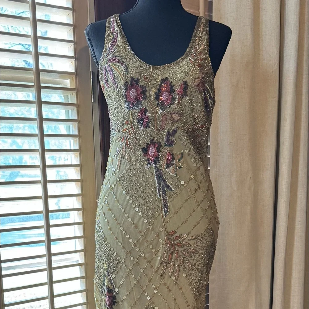 Olive Green Beaded Floral Maxi Dress - Picture 1 of 6